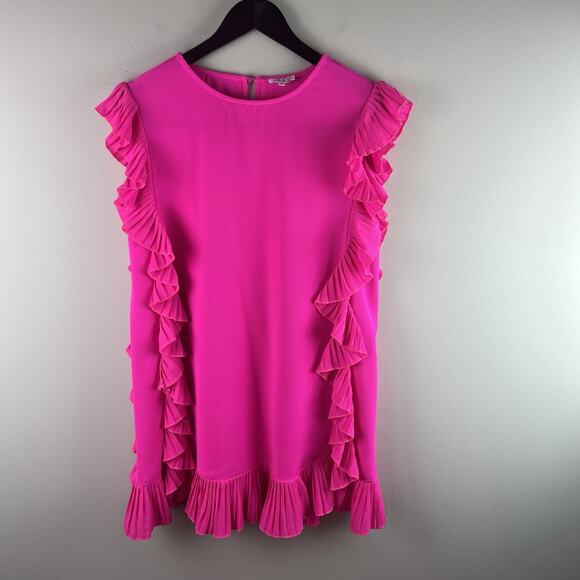 TCEC Dress Hot Pink Ruffle Pleated Mini Size Large - Picture 3 of 10